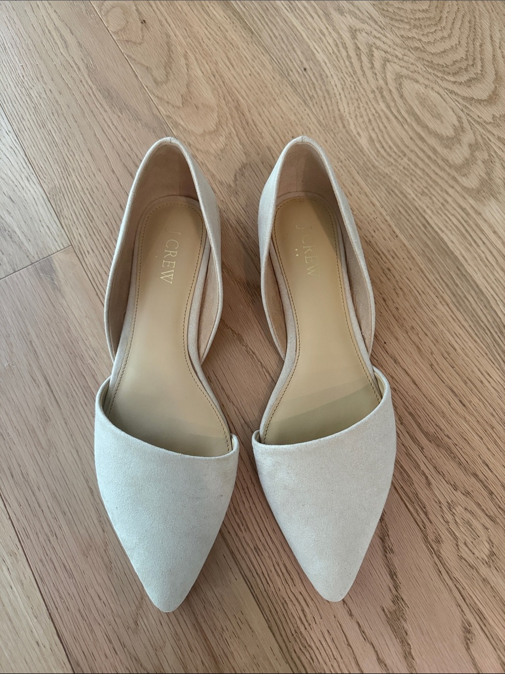 J. Crew Pointed D'Orsay Flats in Light Beige Suede